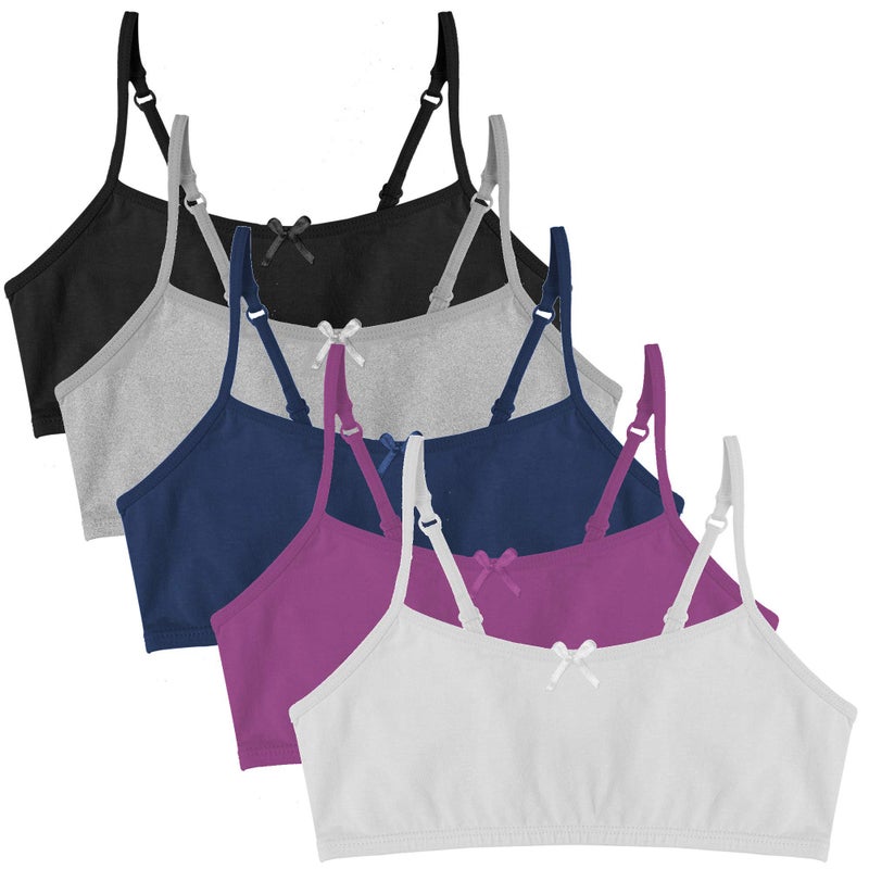 Popular Cotton Girls Training Bra - Crop Cami Training Bras for Girls w Adjustable Straps. Bra Pack 5 PK Cool Neu 7/8 - Image 1